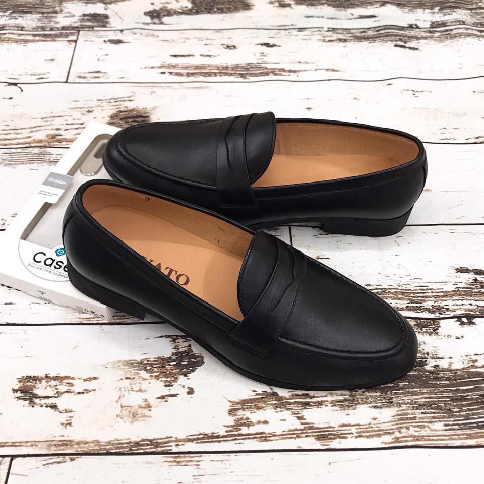 Giày Da Nam Hàn Quốc Đai Đục Đen Trơn, Da mỀM Đế Cao Su Đúc Cao 3cm, Mã K181