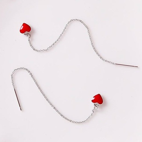 Bông tai thời trang Mushroom Lee Korea Style dây trái tim đỏ