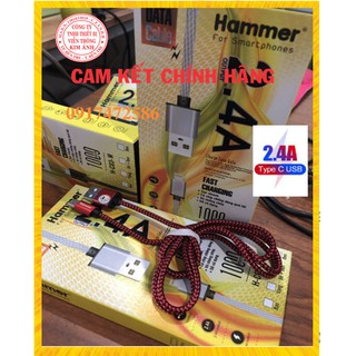TYPE C-DÂY SẠC NHANH HAMMER C03, ĐẦU NHÔM-DÂY DÙ CHUÔI CẮM TYPE C, Chính Hãng, bảo hành 12 tháng