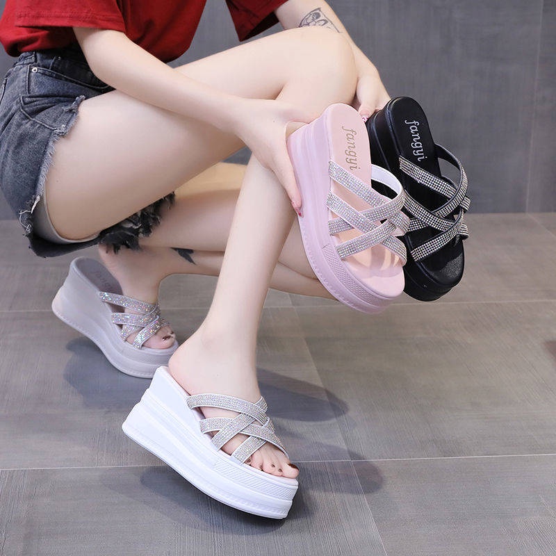 Dép đế cao Dép Sandal Đế Dày Mũi Tròn Thời Trang Đi Biển Mùa Hè