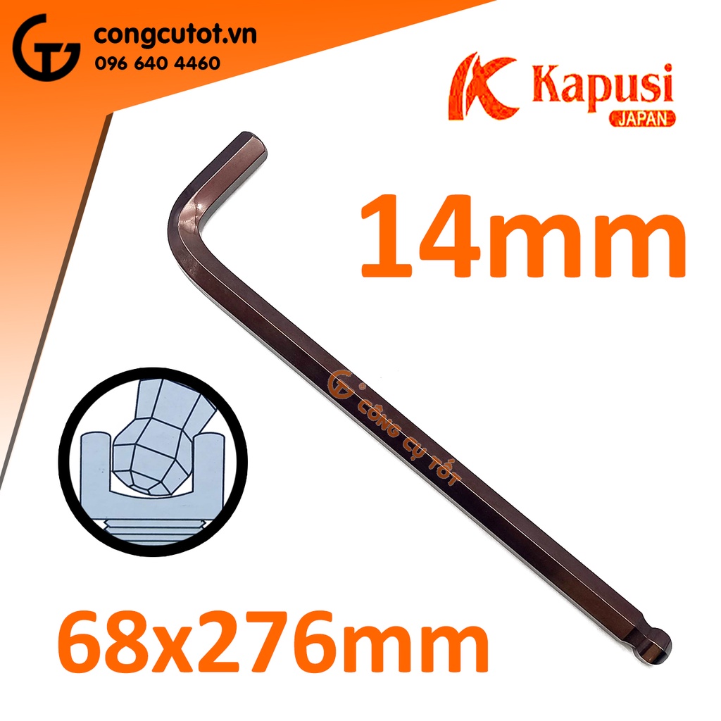 Lục giác đầu bi (14mm,17mm,19mm) Kapusi chữ L xi nâu