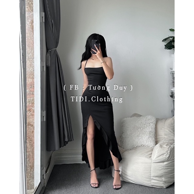 Đầm Dây Cổ Yếm Xẻ Tà Đan Dây Lưng D104