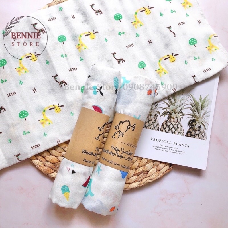 Khăn tắm xô muslin swaddle  (1m2 x 1m2) BENNIE STORE Khăn tắm cỡ lớn vải xô quấn bé