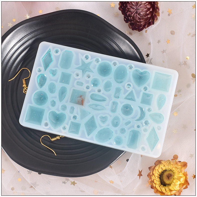 Tự làm đồ trang sức Pha lê Epoxy Khuôn silicone Tình yêu Hình học giọt nước Mặt trăng nửa vòng tròn Năm ngôi sao Khuôn mặt dây chuyền