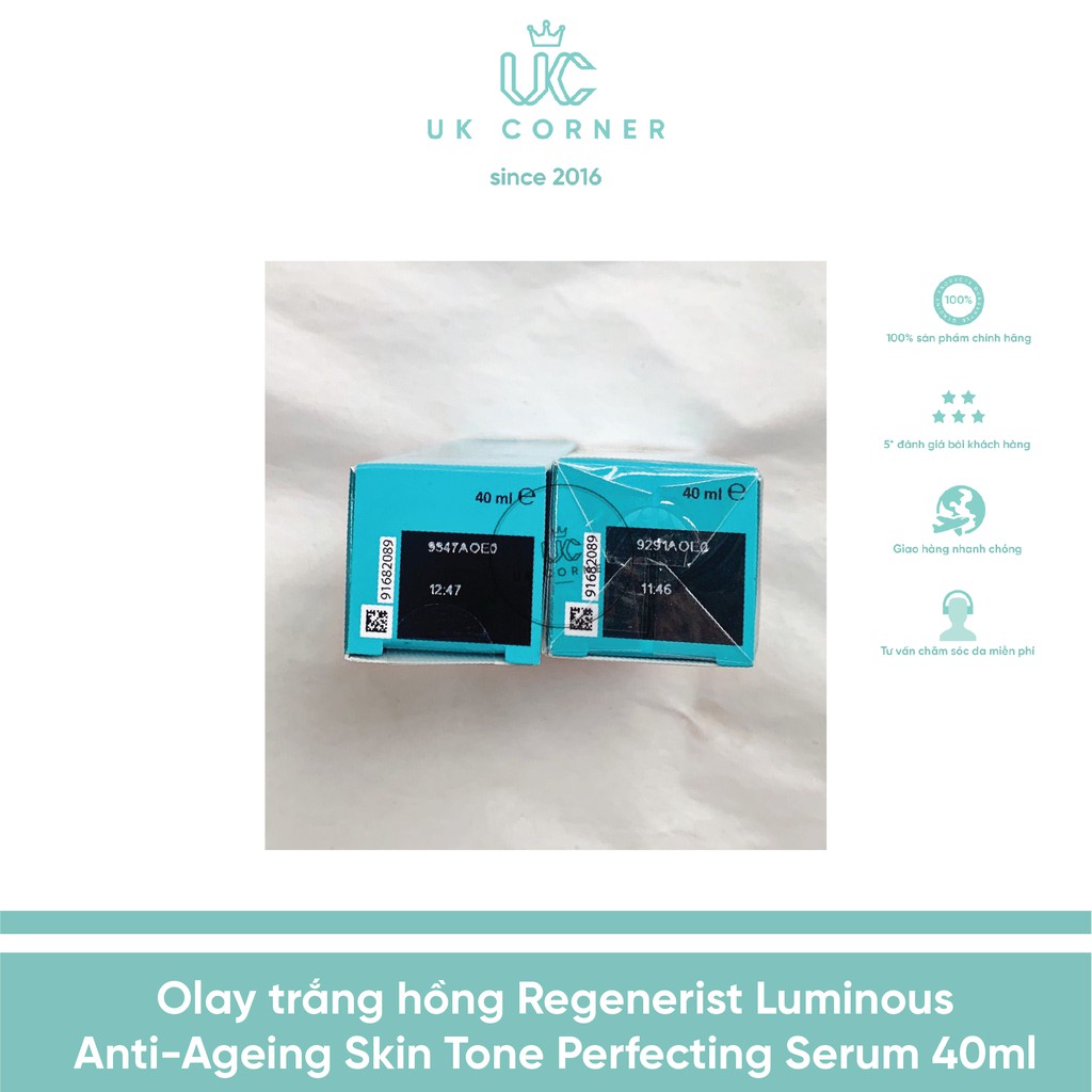 B3 hàm lượng cao làm sáng trắng da OLAYUK hàng Anh OIay Regenerist Luminous Anti-Ageing Skin Tone Perfecting Serum 40 ml