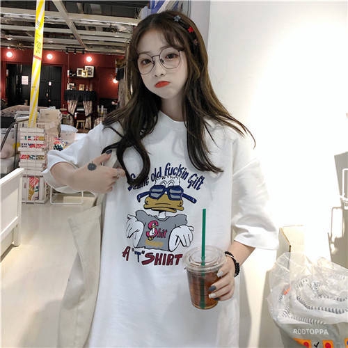 Áo thun cổ tròn ngắn tay dáng rộng in họa tiết size lớn phong cách Hàn Quốc thời trang mùa hè  cho nữ