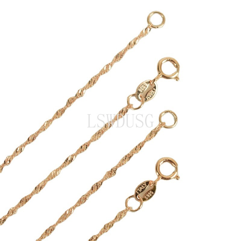 Vòng cổ bạc thật 925 Chuỗi sóng nước vàng hồng 16-24inches 18K Mạ vàng hồng đơn giản Món quà trang sức thời trang