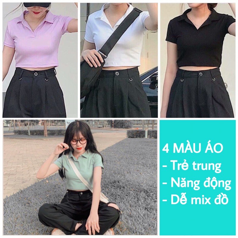 Áo croptop nữ Polo cổ bẻ, dáng ôm nhẹ chất cotton co dãn thoáng mát. | BigBuy360 - bigbuy360.vn