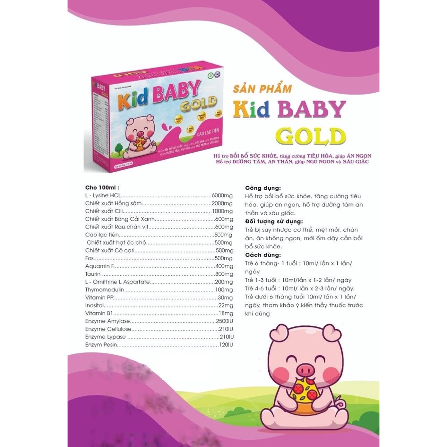 Siro Kid Baby Gold hộp 20 ống, Hỗ trợ tăng cường tiêu hóa, bồi bổ sức khỏe, giúp ăn ngon ngủ ngon