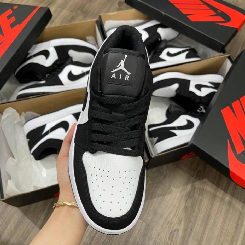 Giày jordan cổ thấp màu đen trắng, giày jd panda thấp hàng cao cấp, full bill box, phụ kiện
