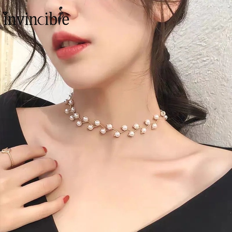 Vòng cổ Đính Đá Ngọc Trai Nhân Tạo Phong Cách Hàn Quốc Sang Trọng Cho Nữ