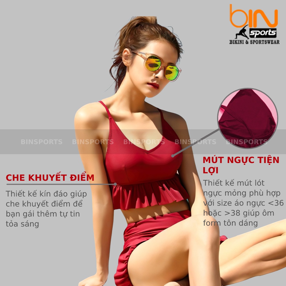 Đồ Bơi Nữ Đi Biển Hai Mảnh Viền Bèo Bin Sports BHV011