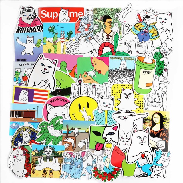 Sét 30-50 Sticker mèo ripndip ép lụa - hình dán ripndip có đề can bóc dán