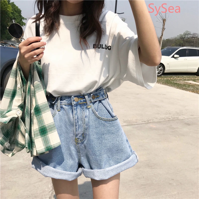 Quần Short Jean Lưng Cao Ống Rộng Thời Trang Mùa Hè Cho Học Sinh