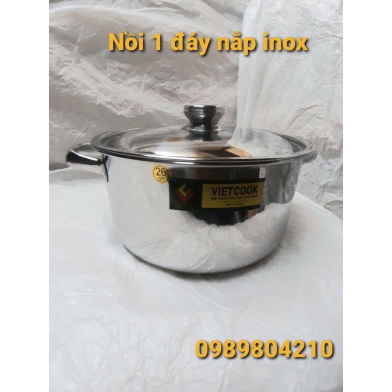 Nồi inox đun bếp từ size 26,nồi 1 đáy 3 đáy nắp kính nắp inox,Nồi inox bếp từ size 26 Vietcook.CAM KẾT CHÍNH HÃNG