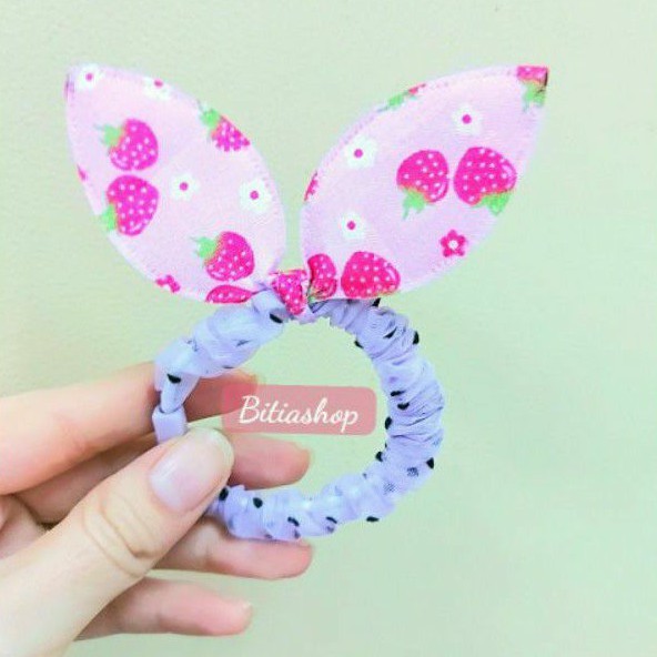 CỘT TÓC SCRUNCHIES NƠ TAI THỎ HÌNH DÂU DỄ THƯƠNG