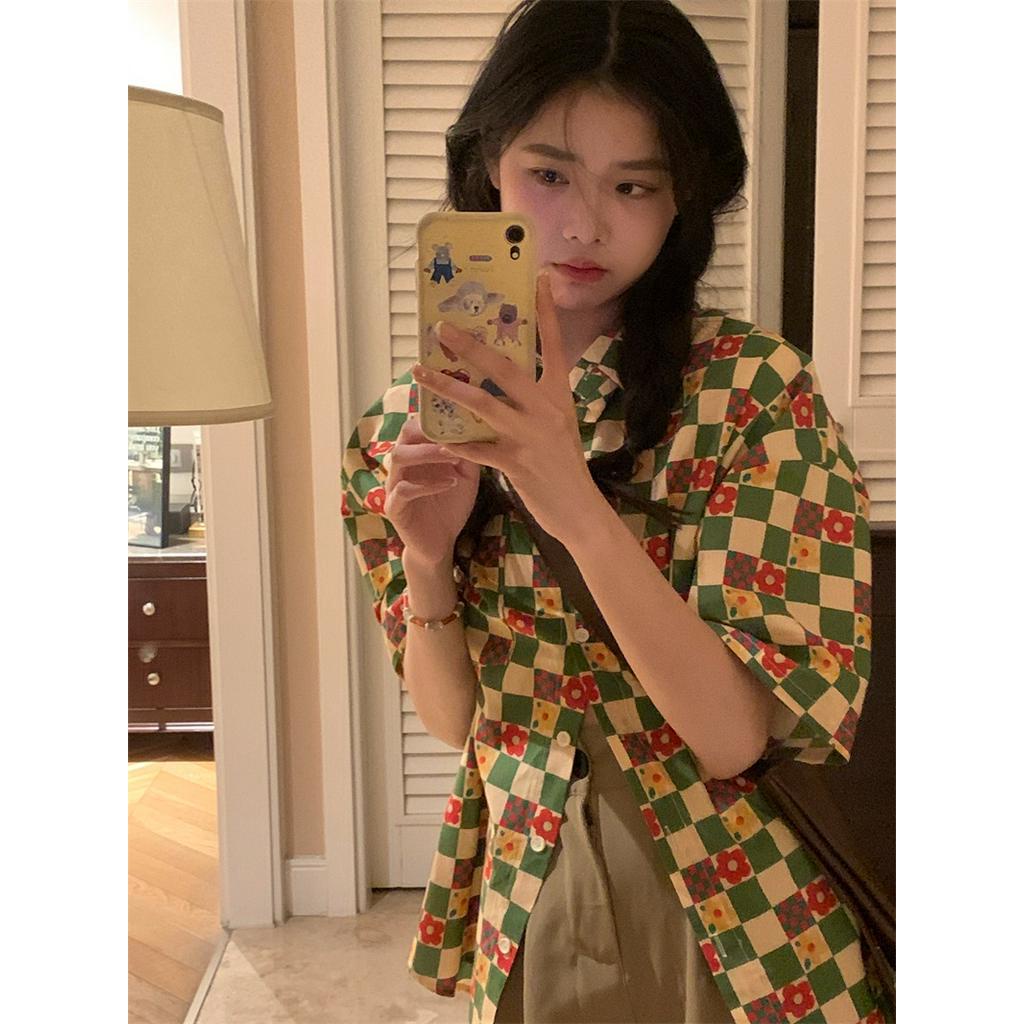 Áo Sơ Mi Hoa Dáng Rộng Ngắn Tay Phong Cách Hong Kong Kiểu Mới 64085