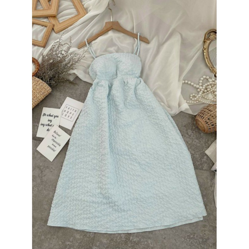 Đầm midi 2s baby doll xanh xốp