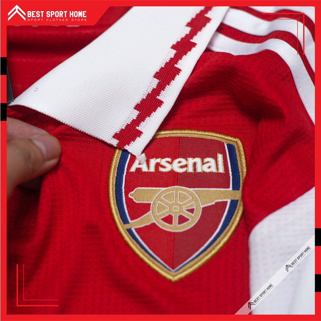 Set quần áo bóng đá Arsenal sân nhà 2022/23 - Vải Climacool màu đỏ form Âu - In ấn tên số theo yêu cầu