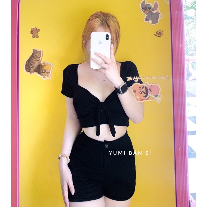 Áo Croptop Cột Ngực Có Mút Chất Thun Borzip Dày Dặn YUMI BÁN SỈ  A41