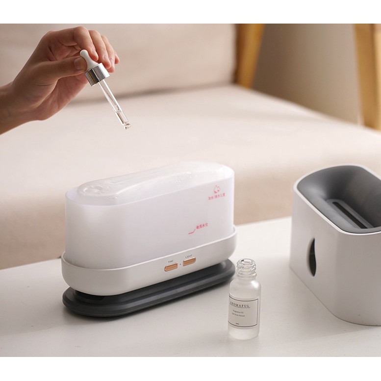 Máy phun sương tạo độ ẩm hình ngọn lửa chân sạc USB