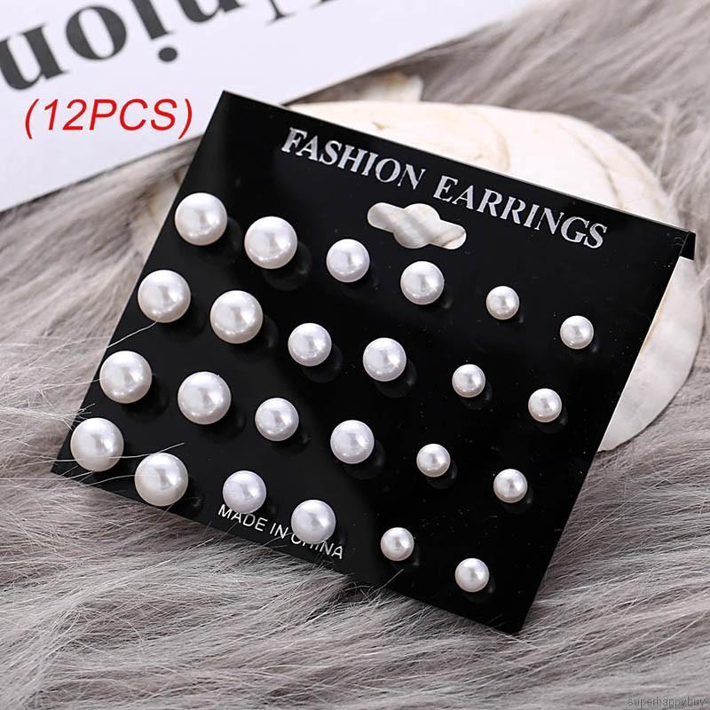 Set 12 đôi khuyên tai dạng nụ đính ngọc trai retro phong cách Hàn Quốc đơn giản thời trang cho nữ