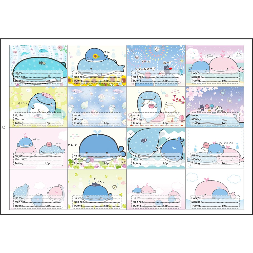 nhãn vở cá voi jinbeisan NV58 nhãn vở hoạt hình set 16 chiếc có keo dán sẵn