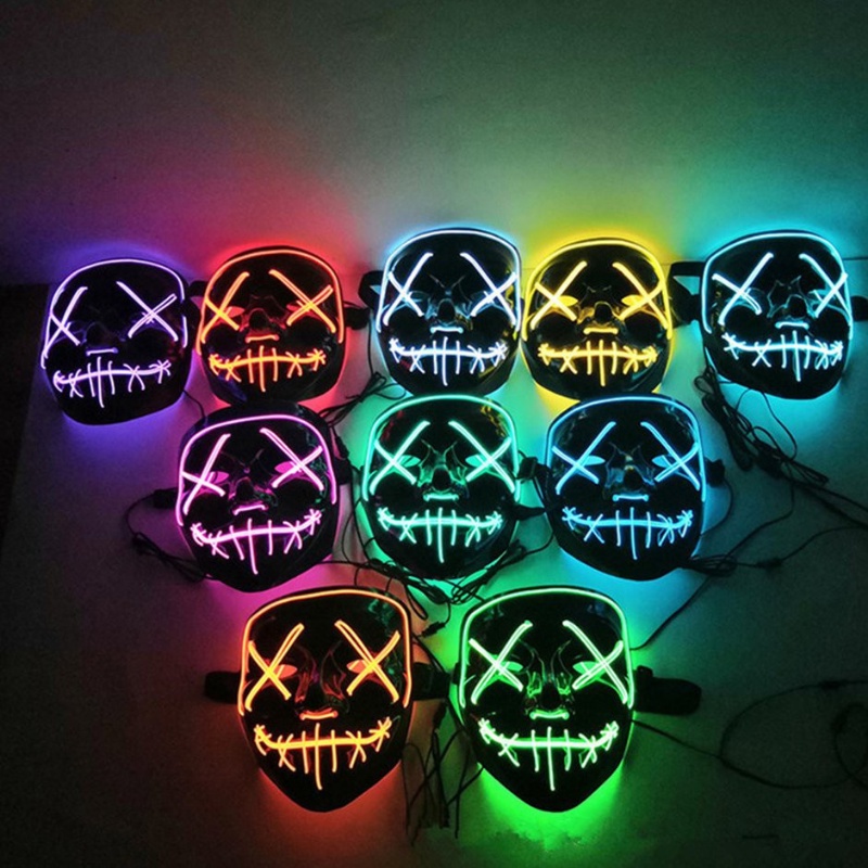 Mặt Nạ Hóa Trang Halloween Hình Đầu Lâu Kinh Dị Có Đèn LED Neon