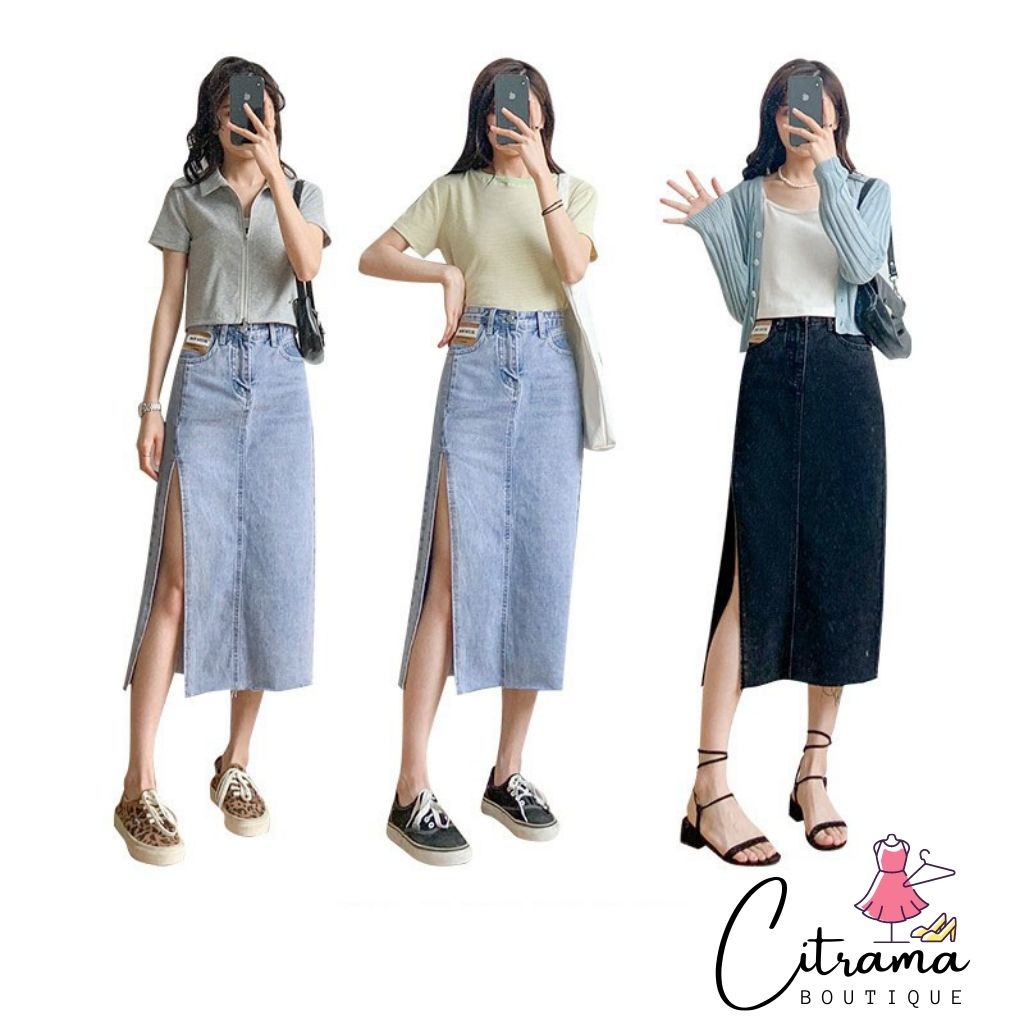 Chân váy bò xẻ tà dáng dài chân váy denim lưng cao quyến rũ cho nữ CVJ02 | BigBuy360 - bigbuy360.vn