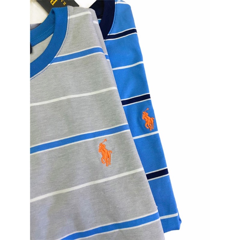 Áo thun sọc cổ tròn tay ngắn thêu logo polo