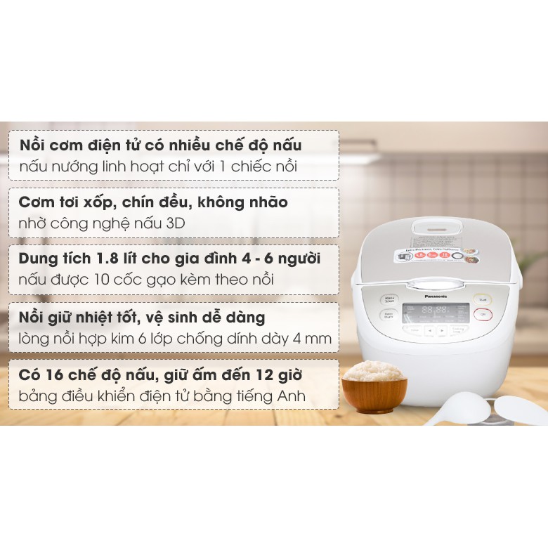 Nồi cơm điện tử Panasonic 1.8 lít SR-CP188NRA -Trưng bày mới 98-99%,Lòng nồi Hợp kim nhôm phủ chống dính