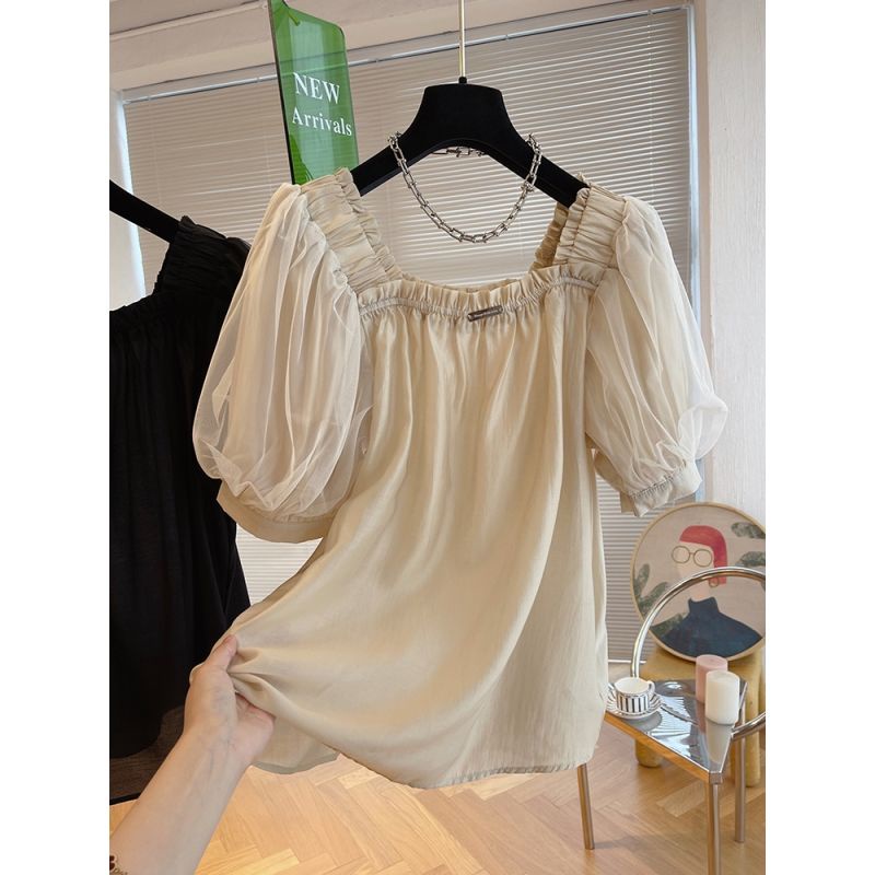 Áo chiffon Tay Phồng Cổ Vuông Phong Cách Châu Âu Thời Trang Cho Nữ