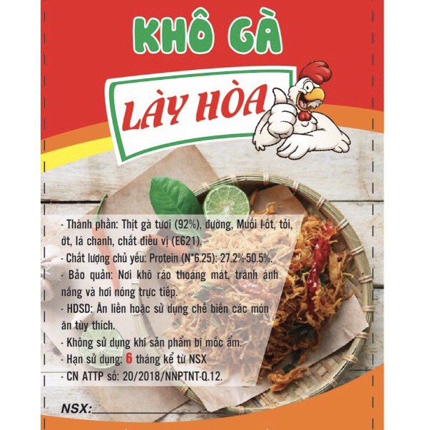 500g Khô gà Bơ Tỏi Giòn KHÔNG CAY Lày Hoà (1 túi zipper 500gr) sản xuất theo tiêu chuẩn ATTP.