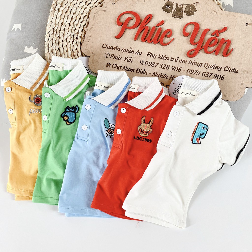 Sale !!! Áo Phông Cộc Tay Cổ Trụ Hàng Minky Mom  Thêu Họa Tiết Động Vật Cho Bé_Super Sale (1332)