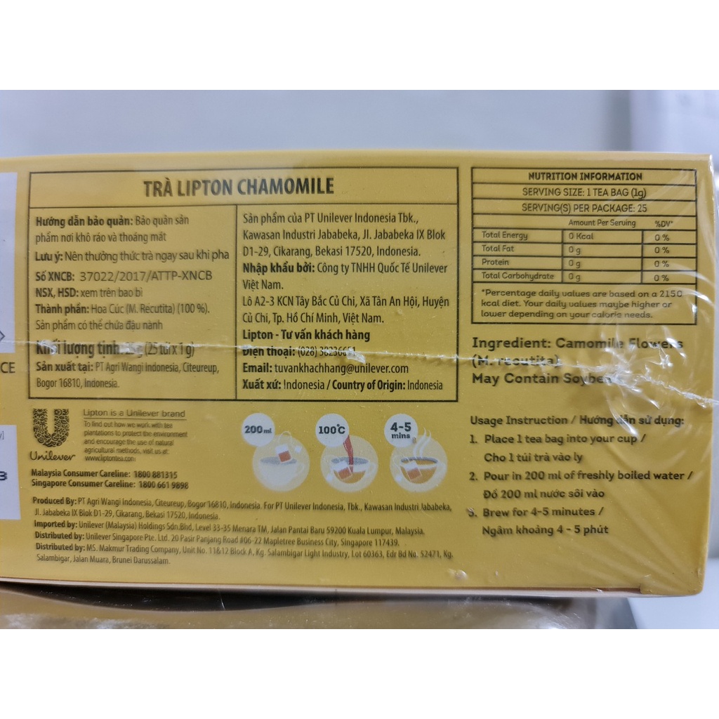 [Hộp 25 túi x 1g] TRÀ HOA CÚC TÚI LỌC [Indonesia] LIPTON Chamomile Tea Bags