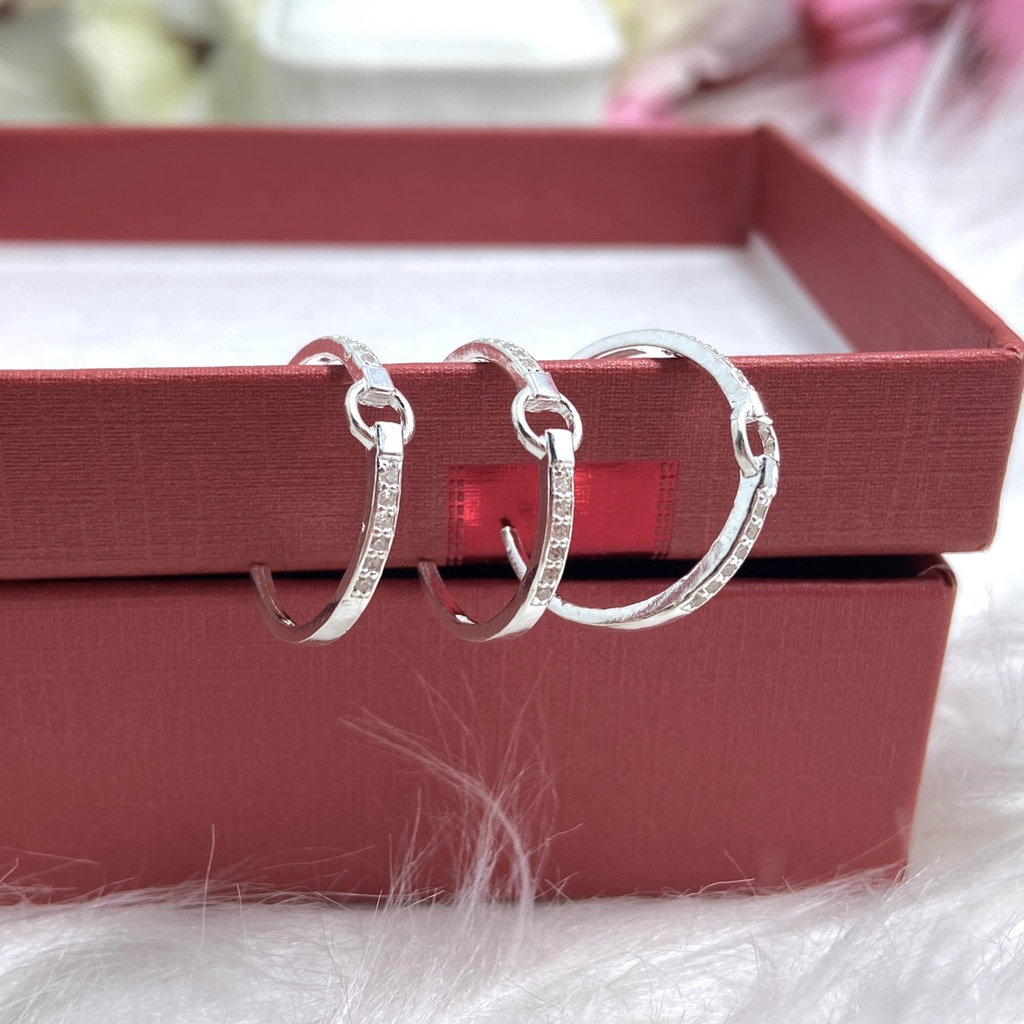 Nhẫn bạc nữ kiểu hở mặt vòng tròn đính đá, nhẫn nữ Free Size bạc ta - Trang sức bạc Evasilver