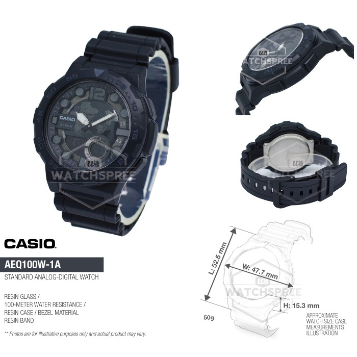 Đồng hồ nam dây nhựa Casio chính hãng Anh Khuê AEQ-100W-1BVDF