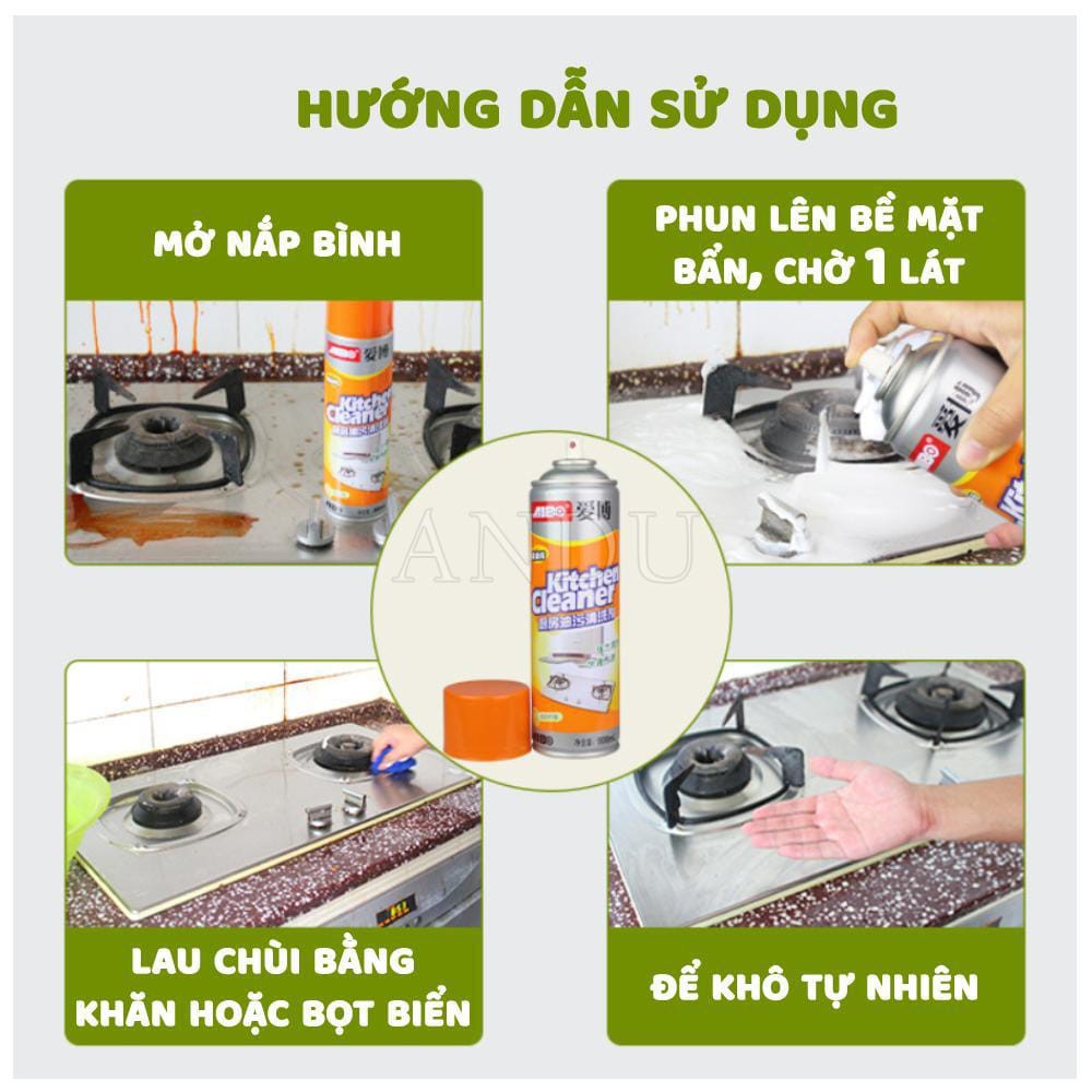 Chai Xịt Tẩy Rửa Dầu Mỡ Đa Năng, Chai Tẩy Rửa Nhà Bếp Kitchen Cleaner 500ml Siêu Sạch