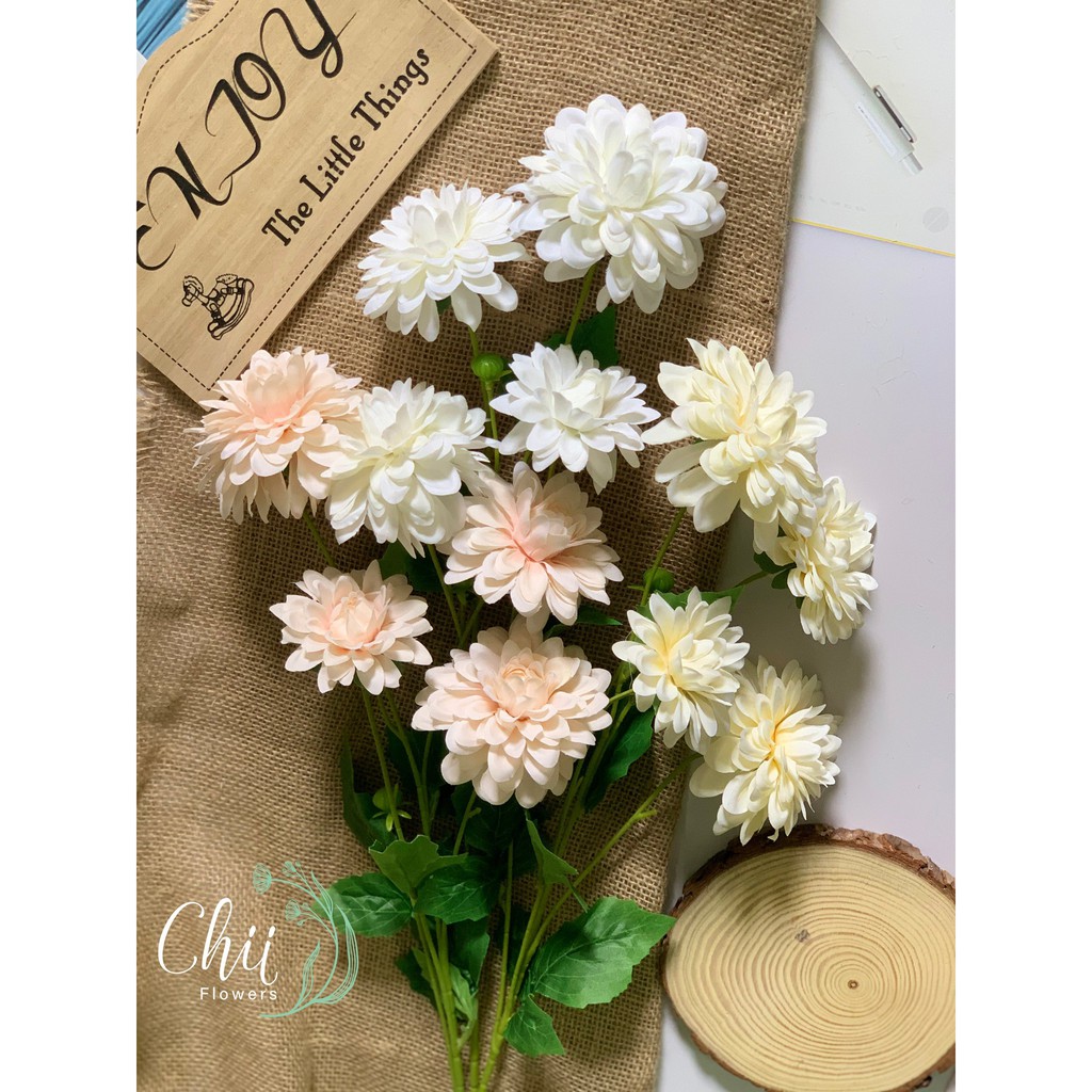 Hoa giả hoa lụa - Hoa thược dược trang trí nội thất đẹp nhập khẩu cao cấp Hà Nội Chiiflower CH38