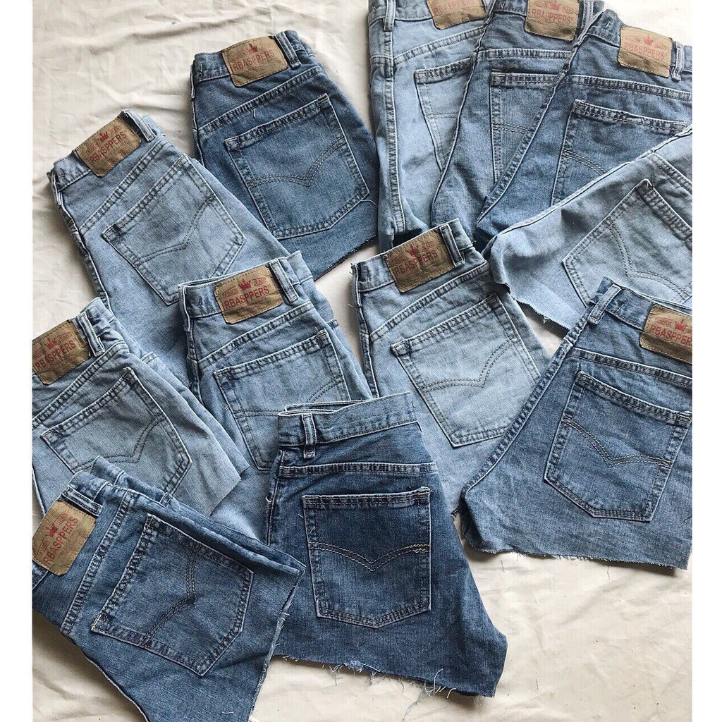 Vintage Denim Short 35, quần đùi jeans Basic sớ vải xịn đẹp, cắt lai bò rin ngắn trơn đơn giản xanh nhạt đậm Korean xinh