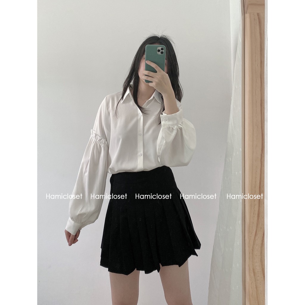 Áo sơ mi trắng dáng rộng tay bo xinh xắn mã A021