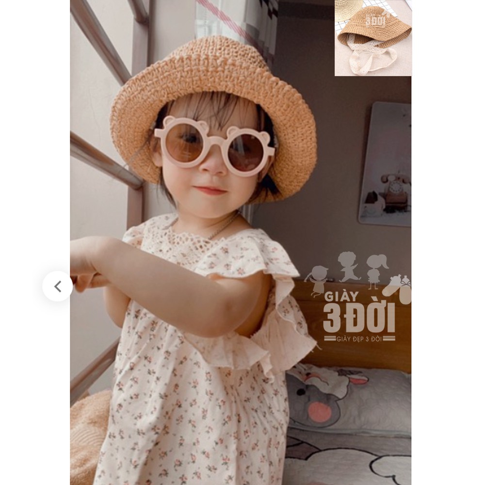 Mũ Cói Phối Dây Voan Cho Bé Gái Siêu Xinh Size 2-7T 3DM06 GIAY3DOI