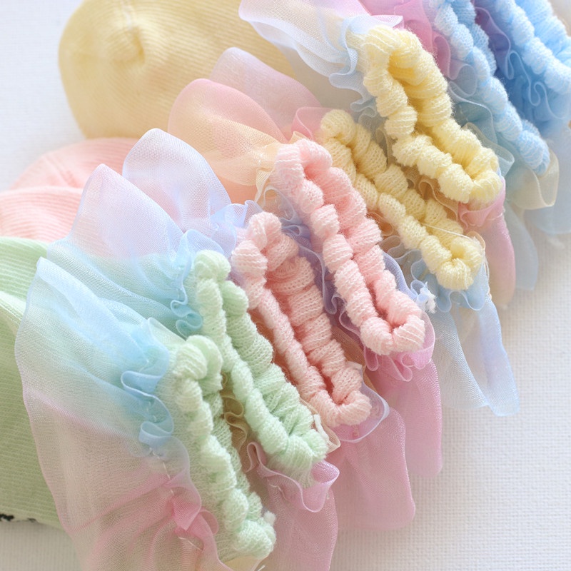 Tất/vớ công chúa phối viền ren cầu vồng tông màu pastel Hàn Quốc siêu xinh cho bé 0-3 tuổi