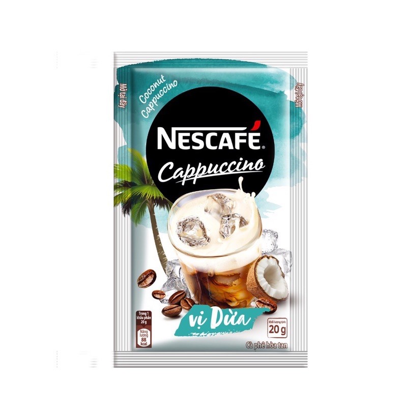 NESCAFE CAPPUCCINO 2 VỊ DỪA - CARAMEL  HỘP 200G(10 GÓI X 20G)