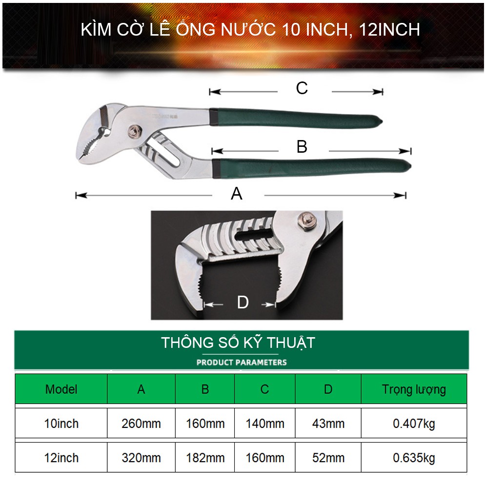 Kềm mỏ quạ, kìm mỏ quạ thép đúc nguyên khối đa năng 10inch, 12inch TUOSEN