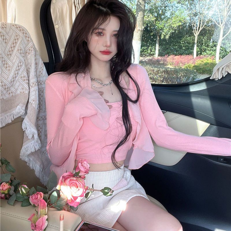 COZOK Set Áo Cardigan Dệt Kim Tay Dài Chống Nắng + Áo Sát Nách Thời Trang Gợi Cảm