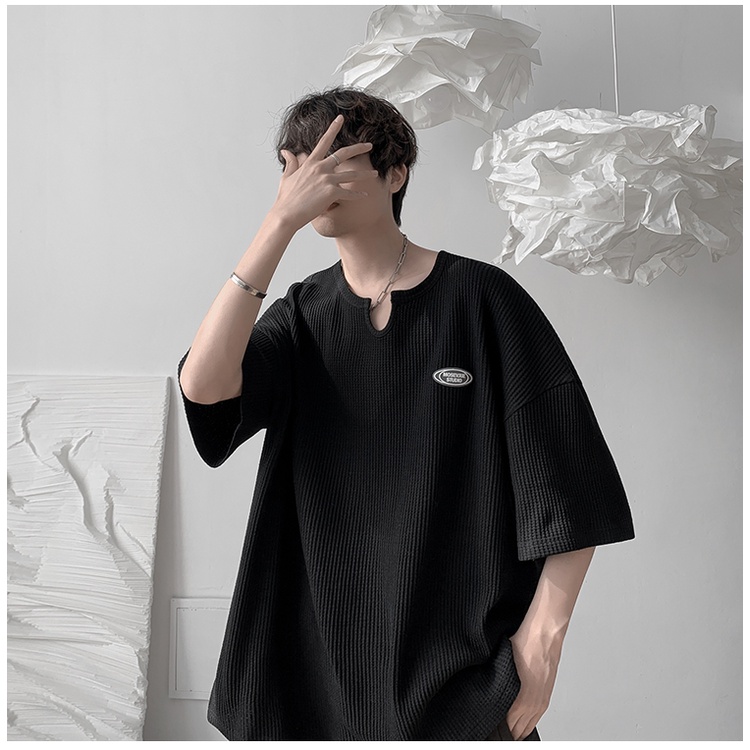 Áo Thun Tay Ngắn Cổ Chữ V Thời Trang Phong Cách Hàn Quốc Cho Nam/ Nữ