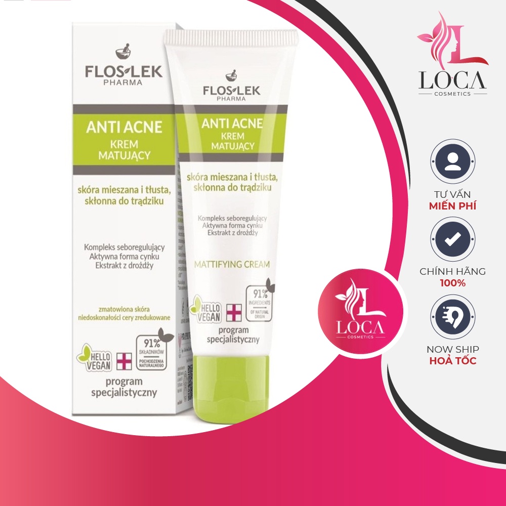 Kem Floslek Anti Acne Mattifying Cream kiểm soát dầu và điều tiết nhờn, dành cho da dầu mụn