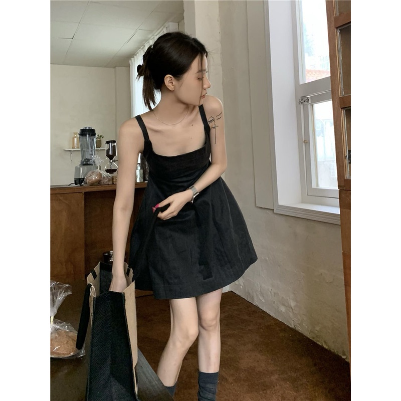 ✘☃■Đầm Ngắn Hai Dây Buộc Eo Phong Cách Pháp Thời Trang Mùa Hè Cho Nữ
