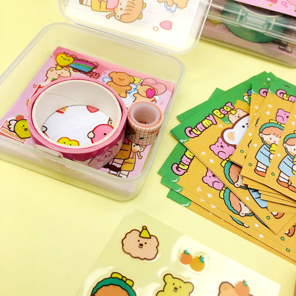 Hộp cuộn băng keo dán trang trí và giấy ghi chú RUIXIANG họa tiết hoạt hình đáng yêu đa năng tiện lợi